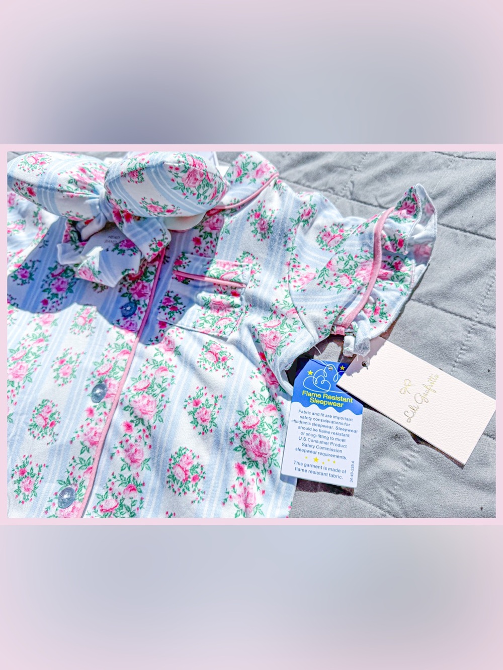 NWT Lili Gaufrette Girls 3-Pc Floral Sleep Set Pink Blue 24m Designer Portrait - Picture 3 of 5